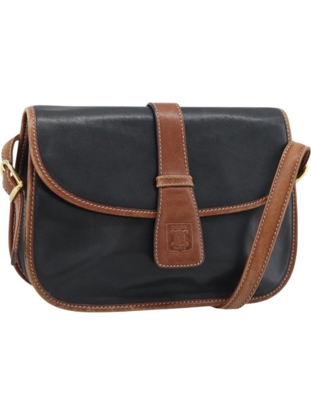 CELINE Shoulder Bag Leather Black Gold